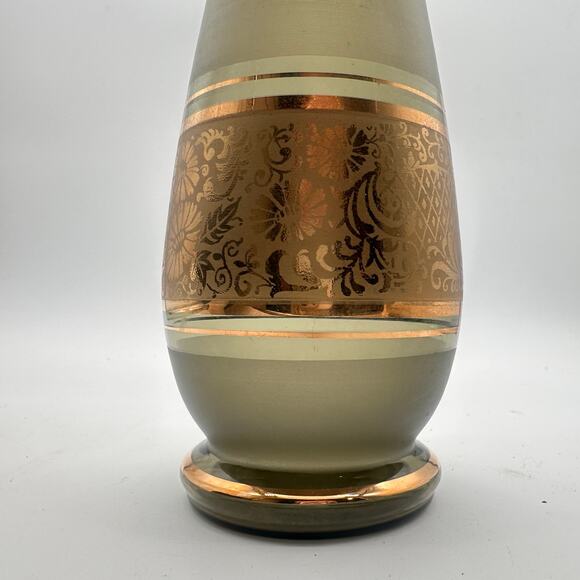 Vtg Moody Czech Bohemia Smokey Glass Decanter Gold Trim 11” carafe Green Gray - Picture 14 of 16